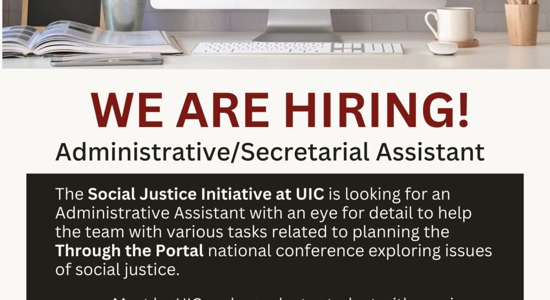 White background with red letters announcing We are Hiring! Administrative Assistant